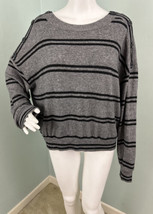 Women&#39;s June &amp; Hudson L/S Dark Gray/Black Button Accent Striped Sweater ... - £13.47 GBP