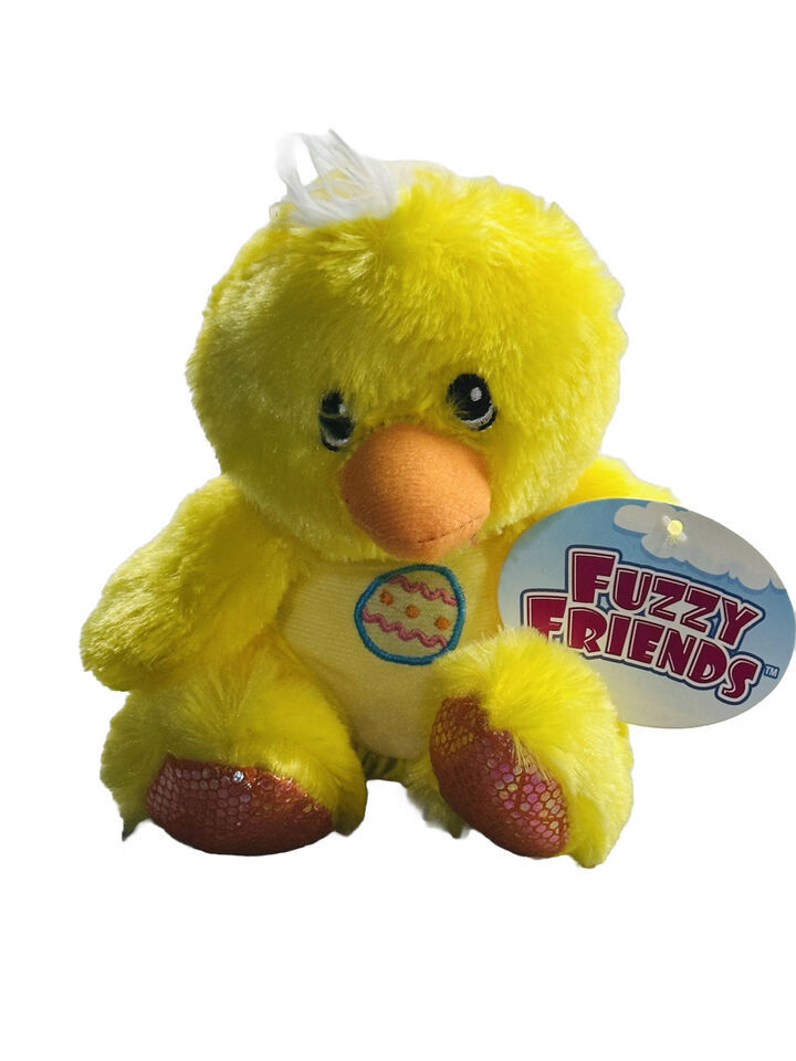 Fuzzy Friends Yellow Duck W/Embroidered Egg Plush Stuffed Animal Toy 7 Inches H.