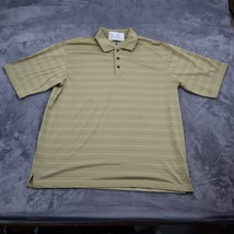 Pebble Beach Shirt Mens L Beige Short Sleeve Spread Collar Pinstripe Button Polo - $19.68