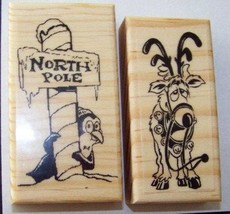 North Pole Penguin and Silly Reindeer Christmas Rubber Stamps - £9.62 GBP