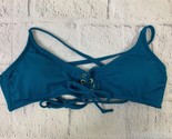 Deep Teal Juniors Ribbed Cross Back Bikini Swim Top US Medium Lace Front - $18.99