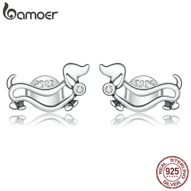 Authentic 925 Sterling Silver Cute Puppy Stud Earrings for Women Plated platinum - $23.09