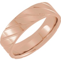 Authenticity Guarantee 
18k Rose Gold 6MM Stripe Pattern Flat Wedding Band - £1,062.38 GBP+