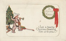 Vintage Postcard Christmas Little Boy Plays Horn and Drum Wreath - £7.03 GBP