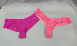 2 Pair Victorias Victoria&#39;s Secret Panties Love Pink Lace Lacie Cheeky Thong S - £15.02 GBP