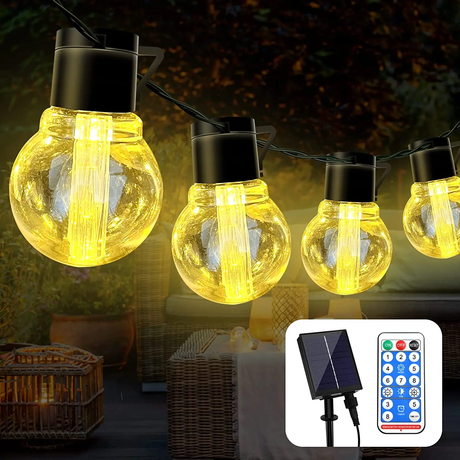 Solar Bulb String Lights Outdoor with Remote Christmas Decoration Solar Lamp Fai - £131.71 GBP