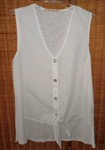 Wearables L Linen/Cotton Top White Sleeveless Button/Tie Front  - $18.50