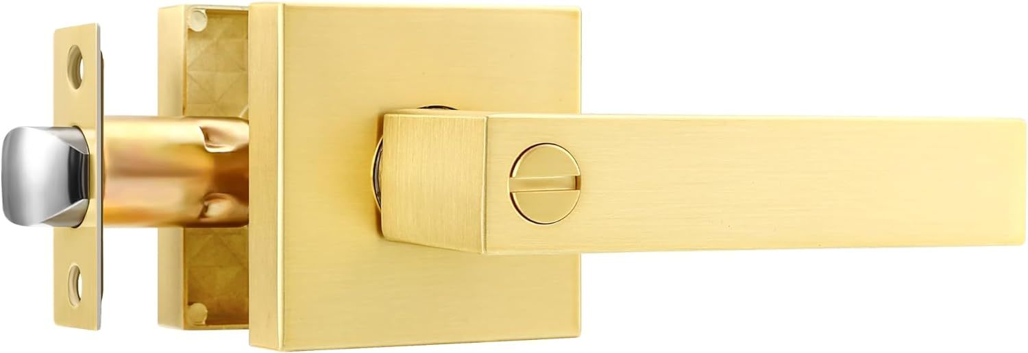 Leydebong 1 Pack Door Handles, Satin Brass Door Knobs Privacy Function W... - $33.99