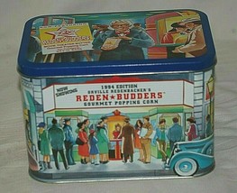 Reden Budders Litho Metal Tin Can 1994 Movie Theater Gourmet Popping Corn Empty - £17.40 GBP