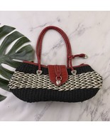 Vintage Y2k Basket Woven Shoulder Bag Purse Red Black Silver Hearts Long - $44.66 CAD