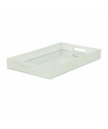 16&quot; White Silver Rectangular Wood Handmade Tray With Handles - $122.65 CAD