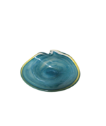 Murano Style Aqua Blue Art Glass Bowl Candy Dish Clear Trim Around Rim 9... - £31.65 GBP