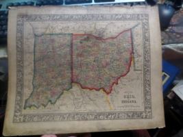 Antique 1863 Mitchell&#39;s General Atlas Map original Indiana Ohio Map colored - £21.81 GBP