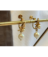 Vtg 14K Yellow Gold Pearl Earrings 3.4g Fine Jewelry Drop Dangle Screwbacks - £221.18 GBP