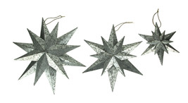 Rustic Galvanized Metal 12 Pointed Star Wall Sculptures Set of 3 - £39.19 GBP