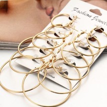 6 Pairs Girl Oversized Hoop Exaggerated Earrings Gold Round Earrings for Women S - £7.29 GBP