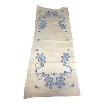 Vintage Embroidered Table Runner Flower Design 14”x36” Victorian Blue Pa... - $37.39