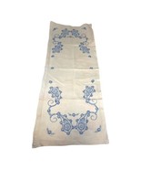 Vintage Embroidered Table Runner Flower Design 14”x36” Victorian Blue Pa... - £29.85 GBP