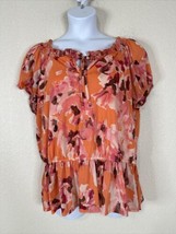 Avenue Women Plus 18/20 (1X) Coral Floral Stretch Tie Smocked Top Short ... - $17.99