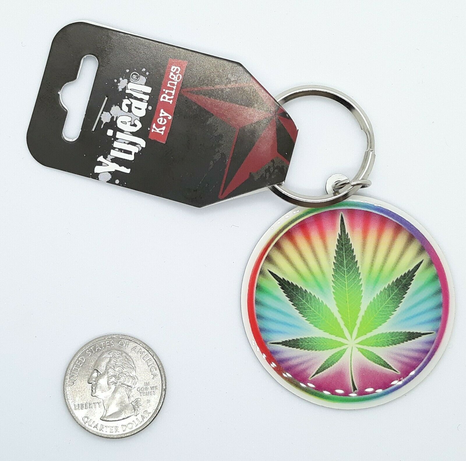 Rainbow Pot Leaf  Metal and Enamel Key Ring - Yujean 2017 - $6.79