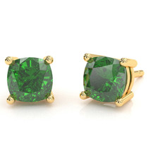 Lab-Created Emerald 6mm Cushion Stud Earrings in 10k Yellow Gold - £278.97 GBP