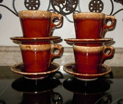 VTG 8pc Hull Brown Drip Crestone Coffee/Tea Cup &amp; Saucer Set Earthenware  - £38.65 GBP