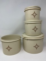 Vintage Tupperware Canisters Almond Starburst 265 264 w/ Lids 227 228 USA lot 4 - £18.78 GBP