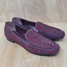 Donald Pliner Women&#39;s Loafers Size 9 N Burgundy Velvet Rhinestone Shoes - £61.43 GBP