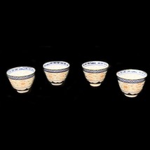 Set 4 Chinese Blue Tea Cup Firefly Flower Dragon Sencha Chawan Rice Mid-Century - £26.74 GBP