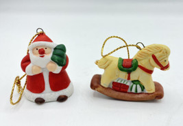 Miniature Christmas Figures Ornament Santa and Rocking Horse Russ Berrie &amp; Co - £11.93 GBP