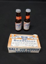 Vintage Budweiser Beer Salt and Pepper Shakers Glass with Original Box Unused - £7.52 GBP