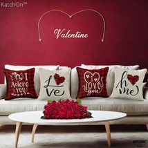 Valentine&#39;s Day Throw Pillow Covers 18X18 Set of 4 Buffalo Plaid Farmhouse Red - £15.72 GBP