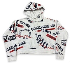 Tommy Hilfiger Denim All Over Print Women’s White Cropped Hoodie Pullove... - £15.56 GBP