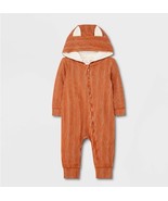 Cat &amp; Jack Striped Fox Romper NB Newborn Hooded Ears Rust Orange Zip Up New - $16.39 CAD