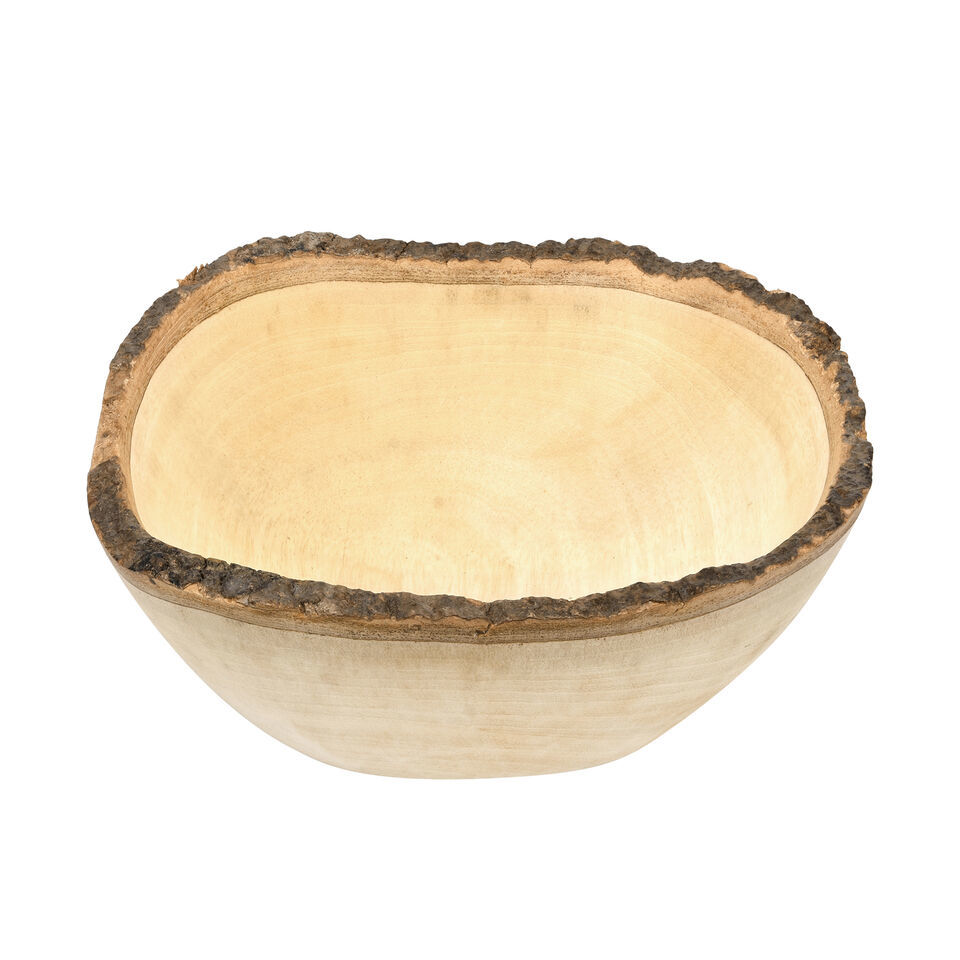 Square Mango Tree Wood with Natural Bark Rimmed Wooden Serving Bowl - £23.11 GBP