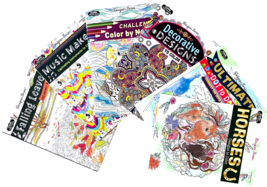 Lot 6 Adult Teen Coloring Books Leaves Music Color Number Horses Decorate More! - £15.40 GBP
