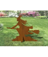 36in Wide Flying Witch Halloween Sturdy Rust Metal Yard Art Lawn Sculpture - $309.00