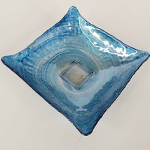IL Quadrifoglio Hand Decorated Glass Art Square Bowl Italy Blue Watercolor Swirl - £27.18 GBP