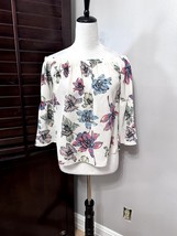 Charlotte Russe Womens Blouse White Blue Floral 3/4 Bell Sleeve Off Shoulder S - £7.58 GBP
