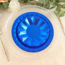 25 Royal Blue 7"" Metallic Round Paper Salad Dinner Plates Geometric Design - $11.82