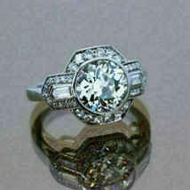 Bezel Set Engagement Ring 2.55Ct White Round Moissanite 14K White Gold i... - £210.88 GBP