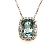 Diamond Aquamarine Pendant 14k Gold 17&quot; 8.37 TCW Certified $5,950 213255 - £3,093.02 GBP