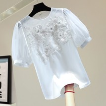 2022 Summer Sweet Blouse Femme New Sequined s Short-Sleeved Top Korean Style  Em - £135.07 GBP