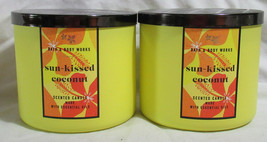 Bath &amp; Body Works 3-wick Scented Candle Lot Set Of 2 SUN-KISSED Coconut - £50.05 GBP