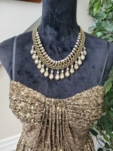 Jill Stuart Women&#39;s Gold Polyester Strappy Party Wear Knee Length Dress Size 4 - £38.54 GBP
