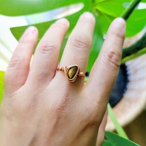Dainty Handmade Rose Gold Brown Stone Wire Ring, size 6.5 - $14.99