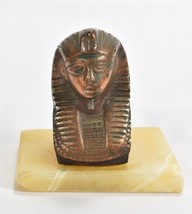 Vintage Egyptian Small Copper Brass Tone King Tut Figurine Marble Base - £59.33 GBP