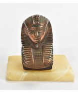 Vintage Egyptian Small Copper Brass Tone King Tut Figurine Marble Base - $74.24