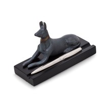 Bey Berk Egyptian Dog Pen Holder with Blue Patina Finish on Black Wood Base - $933.16 MXN