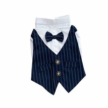 Tie Tuxedo Wedding Bow Pet Clothes Dog Strips Shirt Dress Costume L-Navy Blue - £9.30 GBP